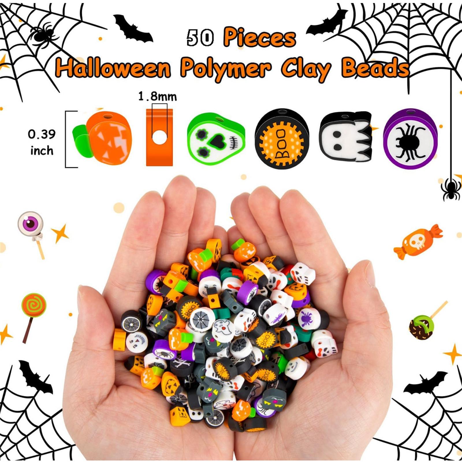 

Halloween Beads 100pcs Spooky Designs Pumpkin Beads for Women Jewelry Making DIY Bracelet Necklace one size
