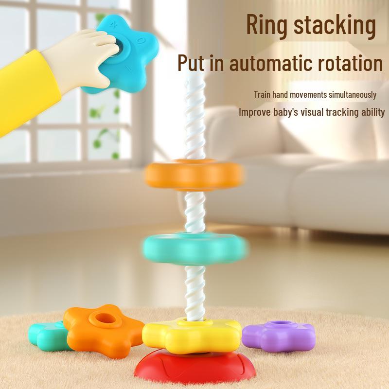 Rainbow Spinning Tower Stacking Toy for Babies 6-24 Months—Educational Early Learning Spinner