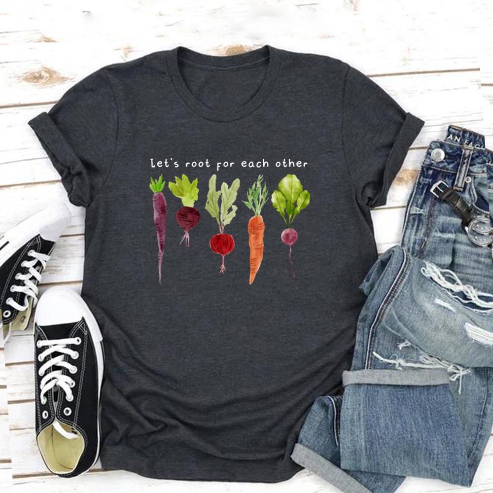 Lets Roots for Each Other Vegetable T-Shirt Uplifting T Shirt Unisex Short Sleeve Tshirt Vintage Gardening Tee Retro Women Tops