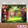 Rose Garden Archway Tapestry Floral Nature Wall Art Living Room Decor Spring Blossom Pathway 2D Flat Background Cloth