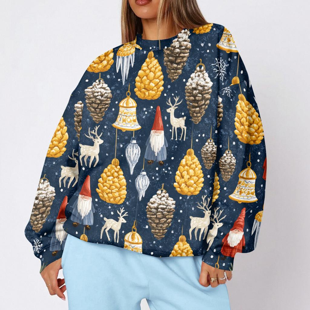 Women's Christmas Print Lightweight Crewneck Sweatshirt Casual Trendy Pullover for Holiday