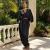 Comfortable Women Dress Women's Batwing Long Sleeve Maxi Dress, Casual V Neck Flowy Simple Style Summer Travel Vacation Loose Outfit with Belt
