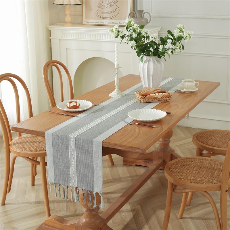 American Vintage Jacquard Table Runner With Handmade Tassels Dining Coffee Entryway Cabinet Decor