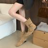 Cowhide Version~ Retro French Thick Heel Short Boots Women's Boots 2025 New Korean Version Medium Tube Boots Small Square Head Western Boots