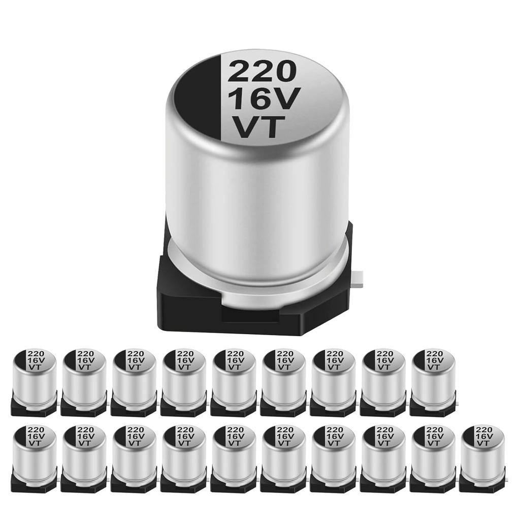 20pcs 16V 220UF SMD Aluminium Electrolytic Capacitors for Arduino 6.3X7.7MM(0.25x0.3in)