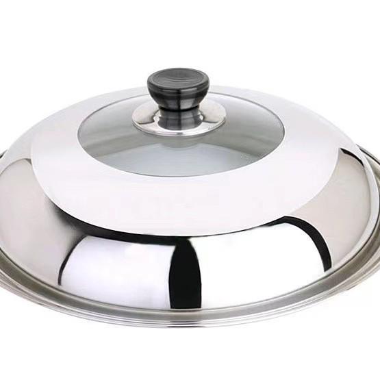 Thickened Stainless Steel & Glass Combination Wok Lid