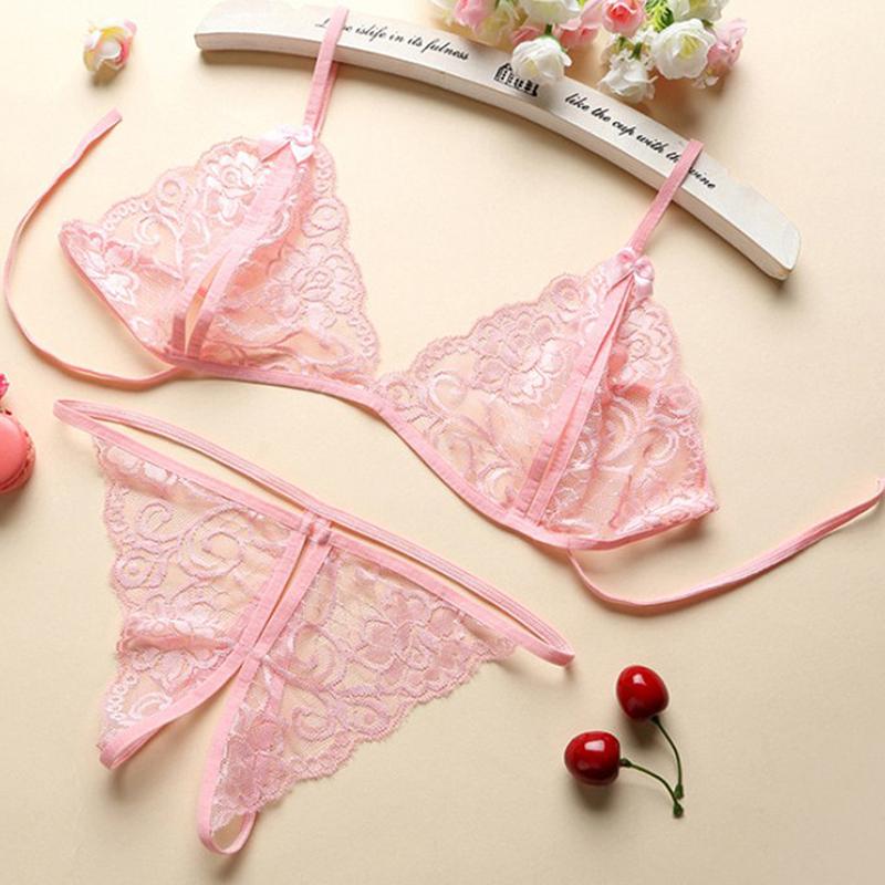 Women Sexy Lingerie Lace Bra Set Ruffle Transparent Underwear