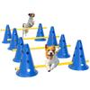 Dog Agility Equipment Set of Eight Cones, Eight Poles W/ Carry Bag, Four-Piece Adjustable Height Jumping Obstacles Blue