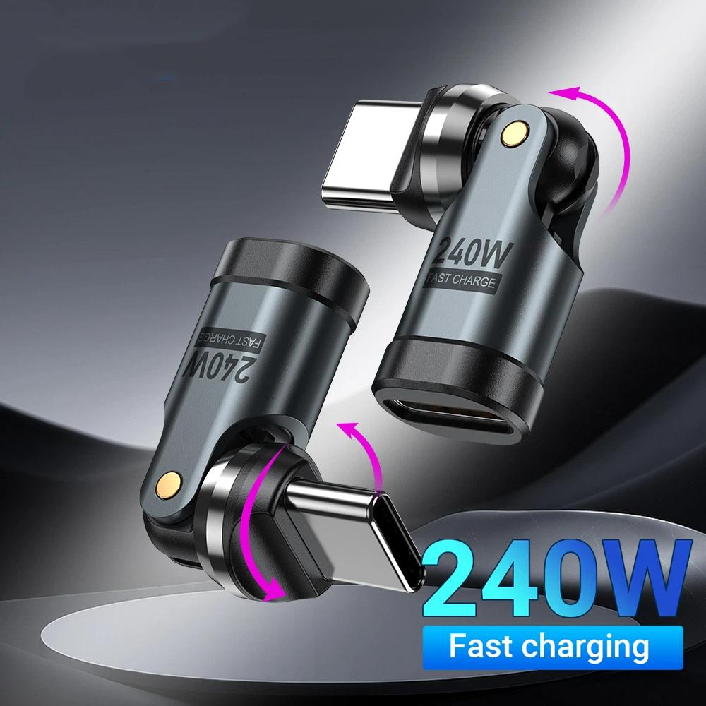 AUFU PD240W USB C to Type C OTG Adapter 540 Rotation 5A Fast Charge Cable Converter for iPhone 16 MacBook Samsung Xiaomi Laptop