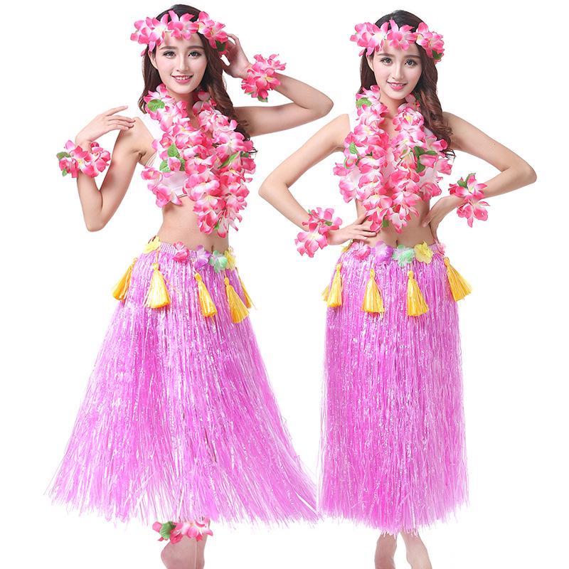 80cm Thick Flowing Grass Skirt Set: Eight-Piece Hawaiian Seaweed Dance Outfit for Adults