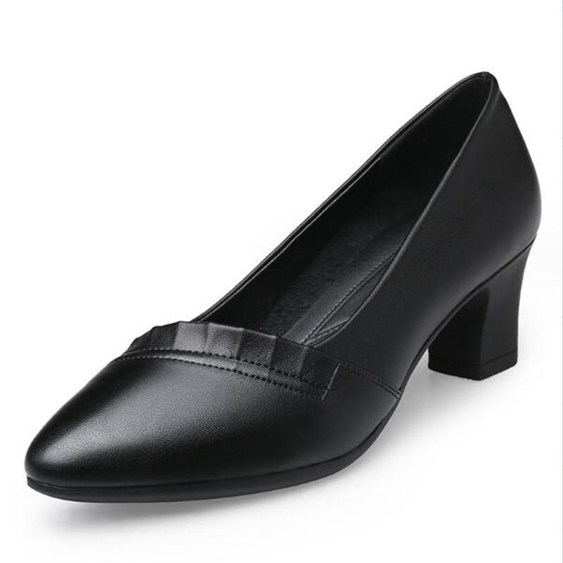 High Quality Thick Heeled Single Shoes Women's 2025 New High Heeled Shallow Mouth Comfortable Genuine Leather Office Women Shoes