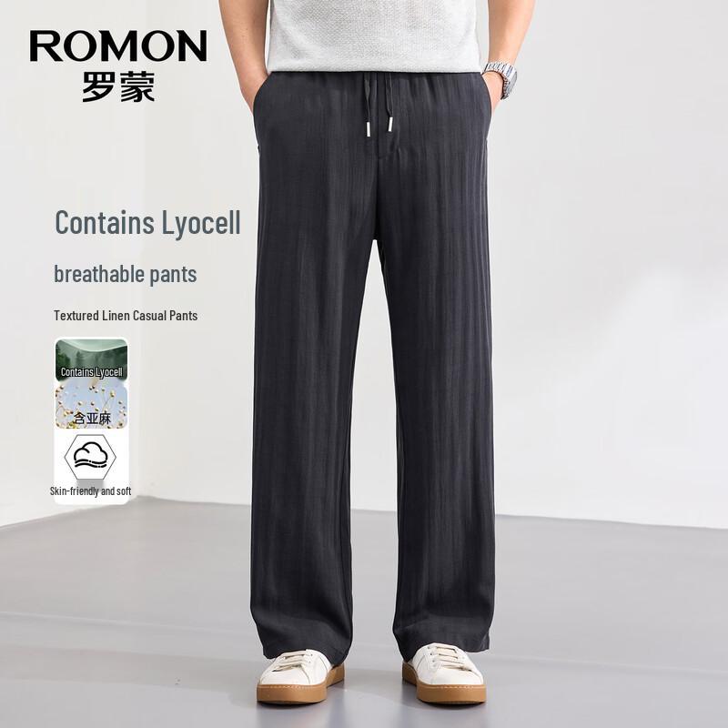 ROMON Men s Straight Loose Fit Linen Blend Casual Pants 4XL