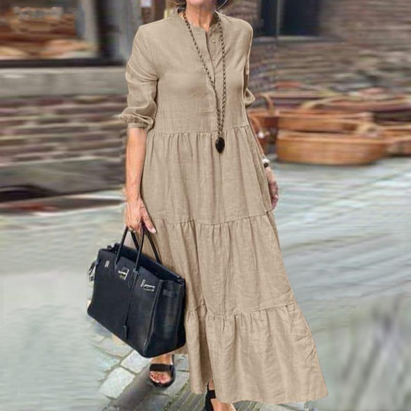 

GMXIA Летние женские однотонные повседневные платья свободного кроя из хлопка и льна с большим подолом L