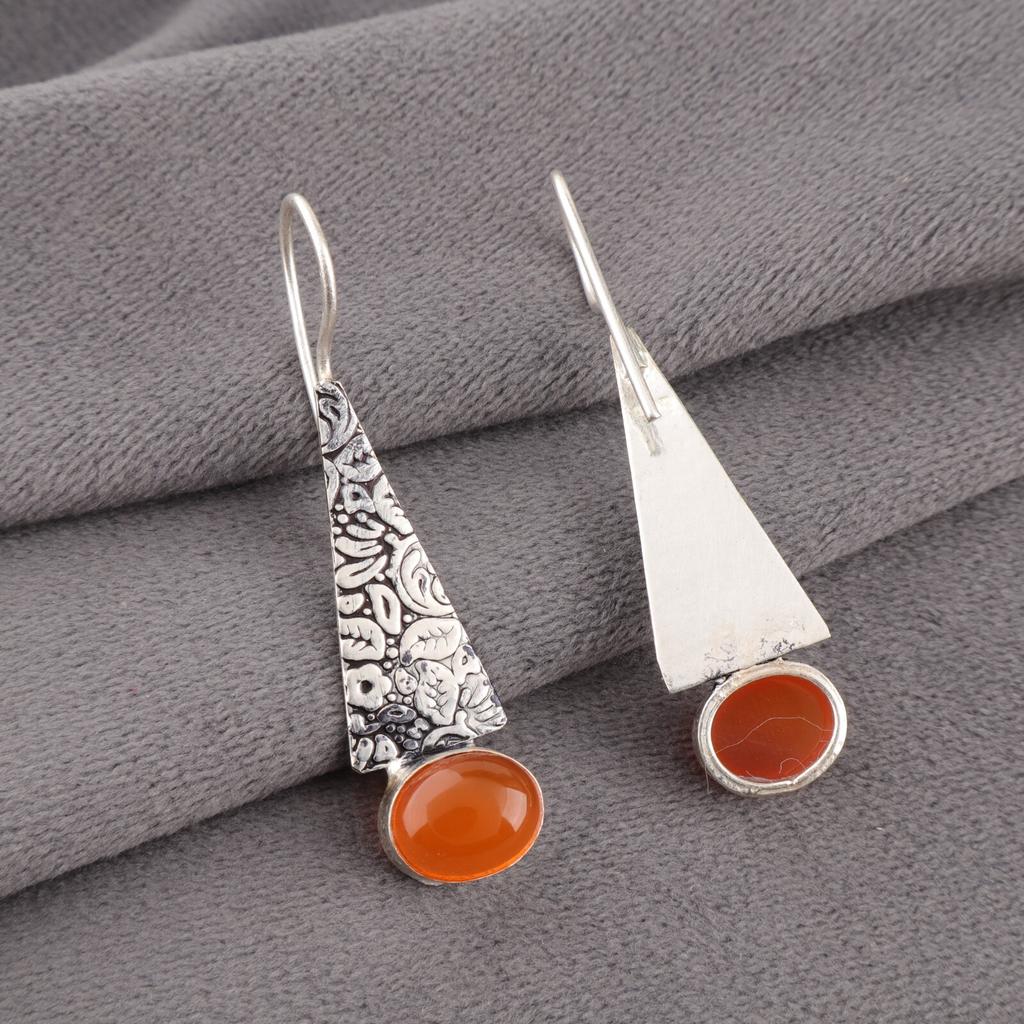 Natural Carnelian Gemstone 925 Sterling Silver Jewelry Handcrafted Earrings 1.9" EE-165-22