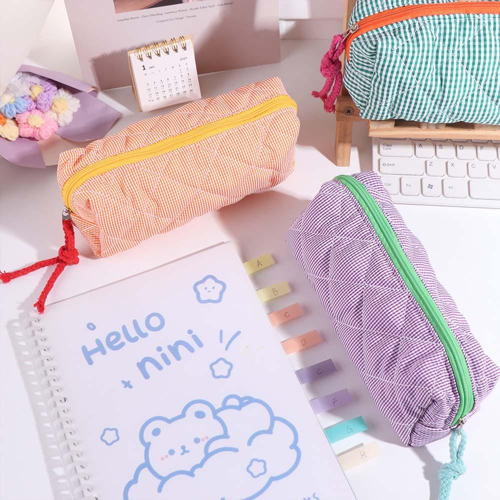 Contrasting Grid Color Cloth Stationery Bag Stationery Organizer Pencil Pouch Girls/Boys