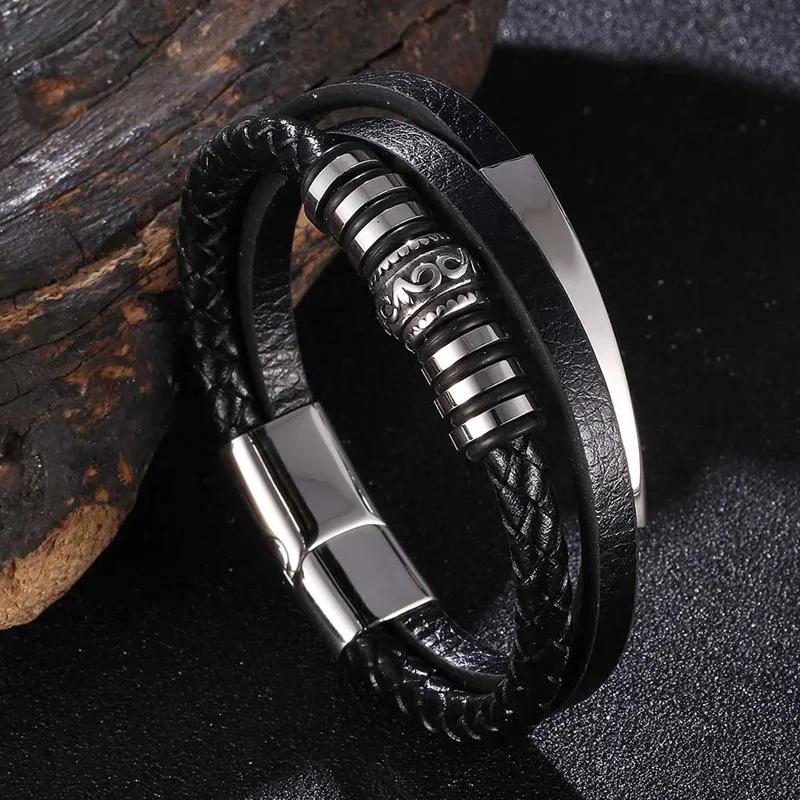 Leather Bracelet Vintage Buckle Braided Leather Jewelry for Men Fashion Rock