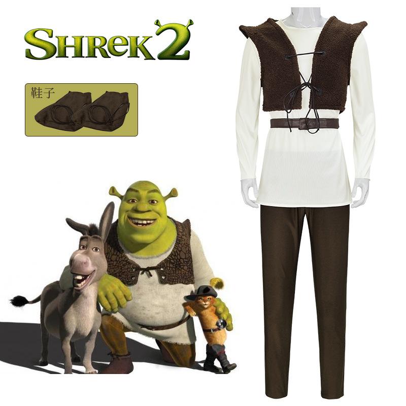 Movie Monster Shrek Cosplay Costume Mask Shrek Top Vest Pant For Men Role Play Halloween Carnival Role Play Party Costume