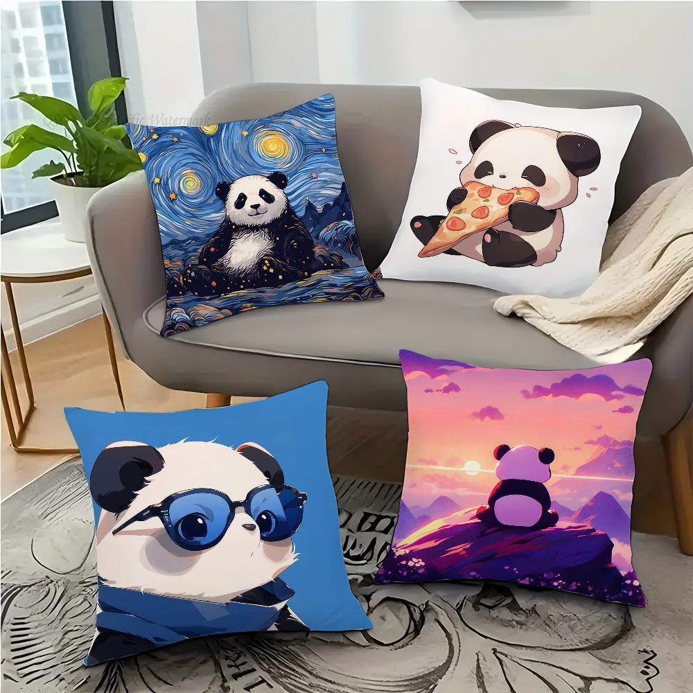 Animated Panda Pillow Case Square Pillow Bedroom Sofa Leisure Comfort Cushion Car Living Room Home Decoration 40X40