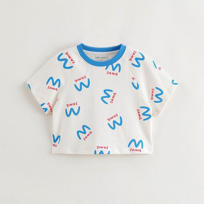 Mark Jenny Boys  Breathable Colorful Cartoon Short-Sleeve T-Shirt Baby Top 2025 Summer New Style 550812 Blue m All over Print 100