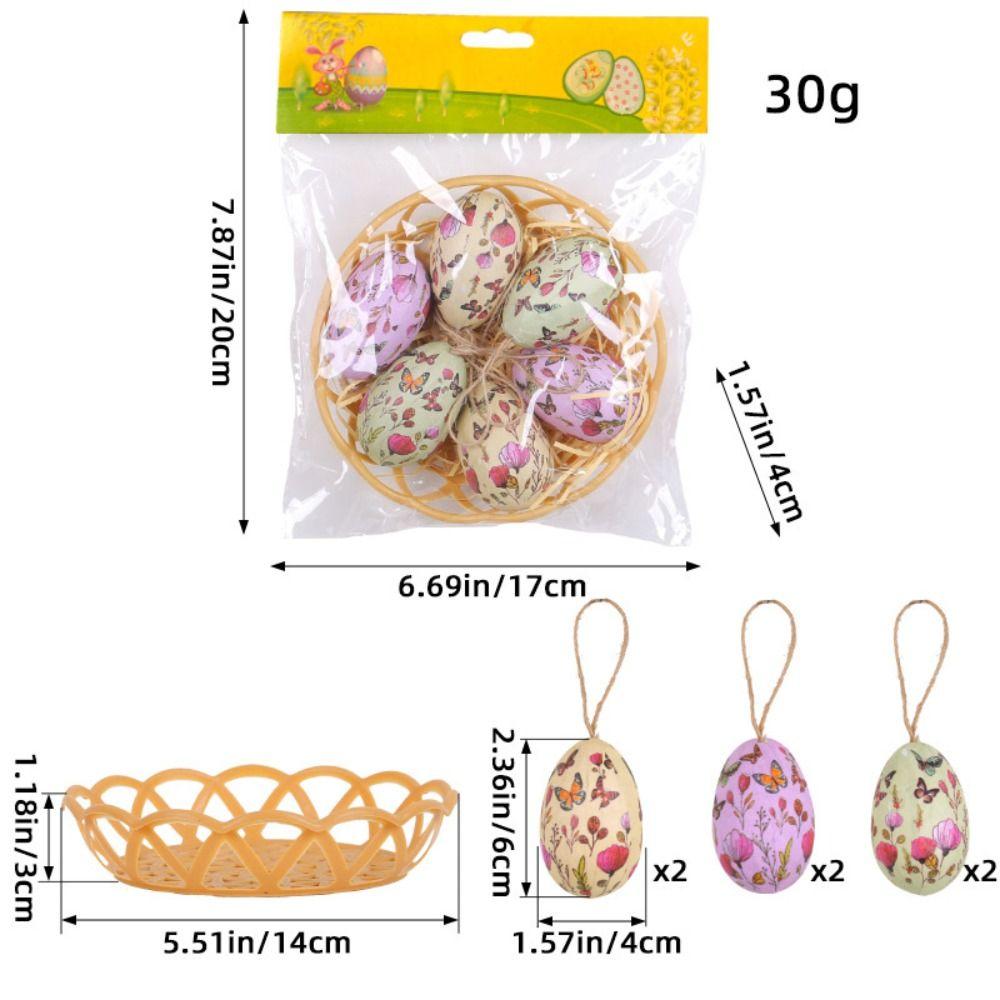 6PCS Plastic Easter Eggs Mini DIY Craft Bunny Eggs Hanging Ornament Colorful Multi-pattern Colorful Eggs Decoration