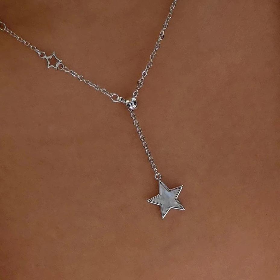 Stylowa Osobowość Prosty Regulowany Wisiorek Pentagram, Retro Naszyjnik z Muszli Seksowny Łańcuszek na Obojczyk