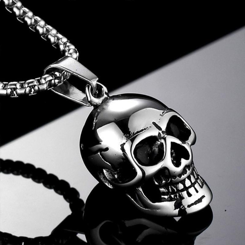 Pendentif Collier Tête de Mort en Acier Inoxydable Punk Rapper Homme Collier Tête de Mort Gothique Personnalisé Cadeau en Acier Inoxydable