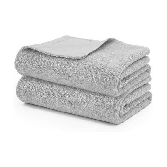 HOSUR Single Sided Pile Bath Towel, 100% Cotton, Absorbent, Quick Drying, Large, Thin, 60*120cm, Set of 2, Portable, Dry Room, Gauze, Cotton, Light,