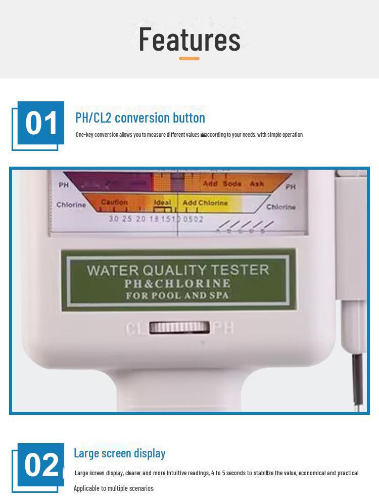 PC101 Tester di Cloro Residuo e Misuratore di PH - Rilevatore di Qualità dell'Acqua e Gas Cloro