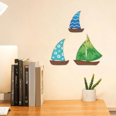 3 Pcs Summer Wood Sailboat Nautical Wall Decor Rustic Wall Hanging Sculpture Ocean Coastal Wall Art for Bathroom Living Room Lake House