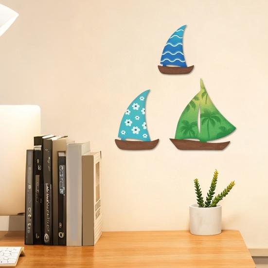 3 Pcs Summer Wood Sailboat Nautical Wall Decor Rustic Wall Hanging Sculpture Ocean Coastal Wall Art for Bathroom Living Room Lake House