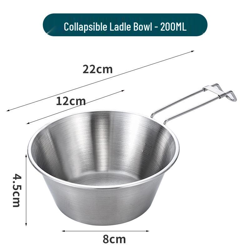 304 Stainless Steel Portable Sherpa Bowl: Multi-purpose, Foldable, Hangable Over Open Flame for Outdoor Camping and BBQ - Soup Cup