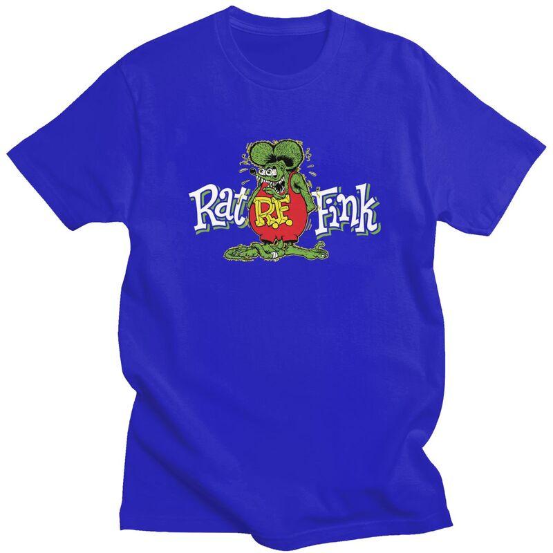 Custom Anime Cartoon Rat Fink T Shirts for Men Pure Cotton Tees Tshirts Short Sleeve Casual Tshirt