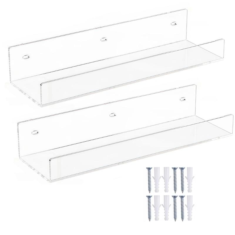 Floating Shelf Set of 2 for Bathroom and Bedroom Wall Use, Acrylic Storage Shelves with Open Access Form for Daily Use