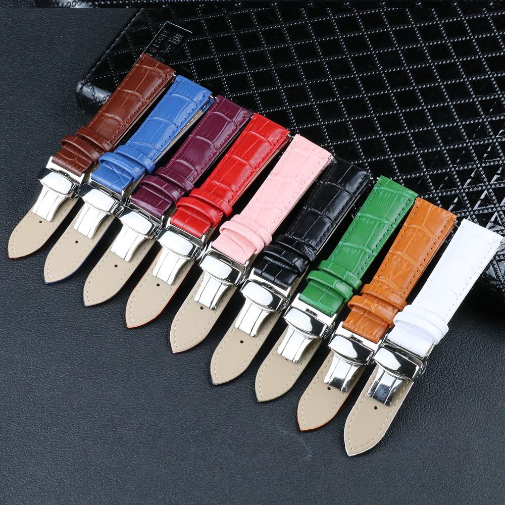 Genuine Leather Rose Gold & Silver Bamboo Pattern Quick Release Watch Strap with Butterfly Buckle (20mm/22mm)