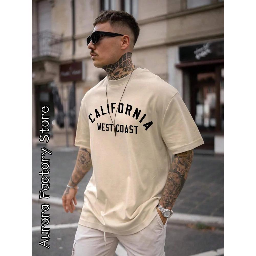 Letni Męski Bawełniany T-shirt Kalifornia Zachodnie Wybrzeże Topy Koszulki Męska Moda Litera Camiseta Krótki Rękaw Odzież Harajuku Streetwear