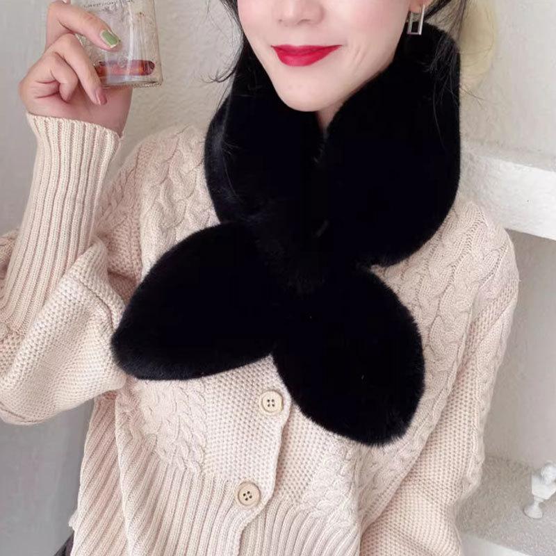 Fake Rabbit Fur Collar Scarf Women Keep Warm Thickening Fur Sjaal Colorful Cross Winter Scarf Autumn Winter Fake Fur Plush
