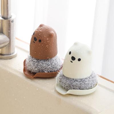 New Model, Cartoon Teddy Bear Pot Brush with Handle, Cleaning Brush, Kitchen Dishwashing Brush, Household Use, No Shedding Dishwashing Brush