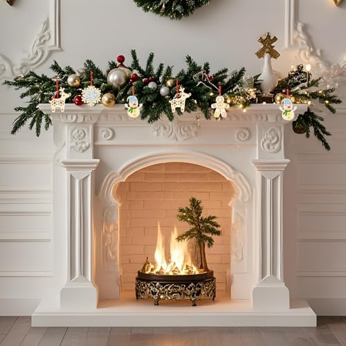 PIujsym Christmas Cross Stitch Kit for Kids - 12 Wooden Ornaments Embroidery Set with Thread, Needles & Ribbons, Creative DIY Craft Sewing Kit