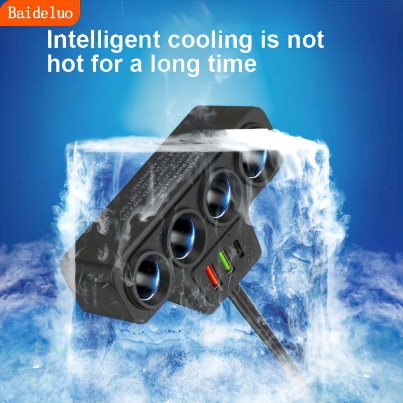 4-Socket Car Power Adapter with USB & PD Fast Charging - 12V Vehicle Outlet Splitter