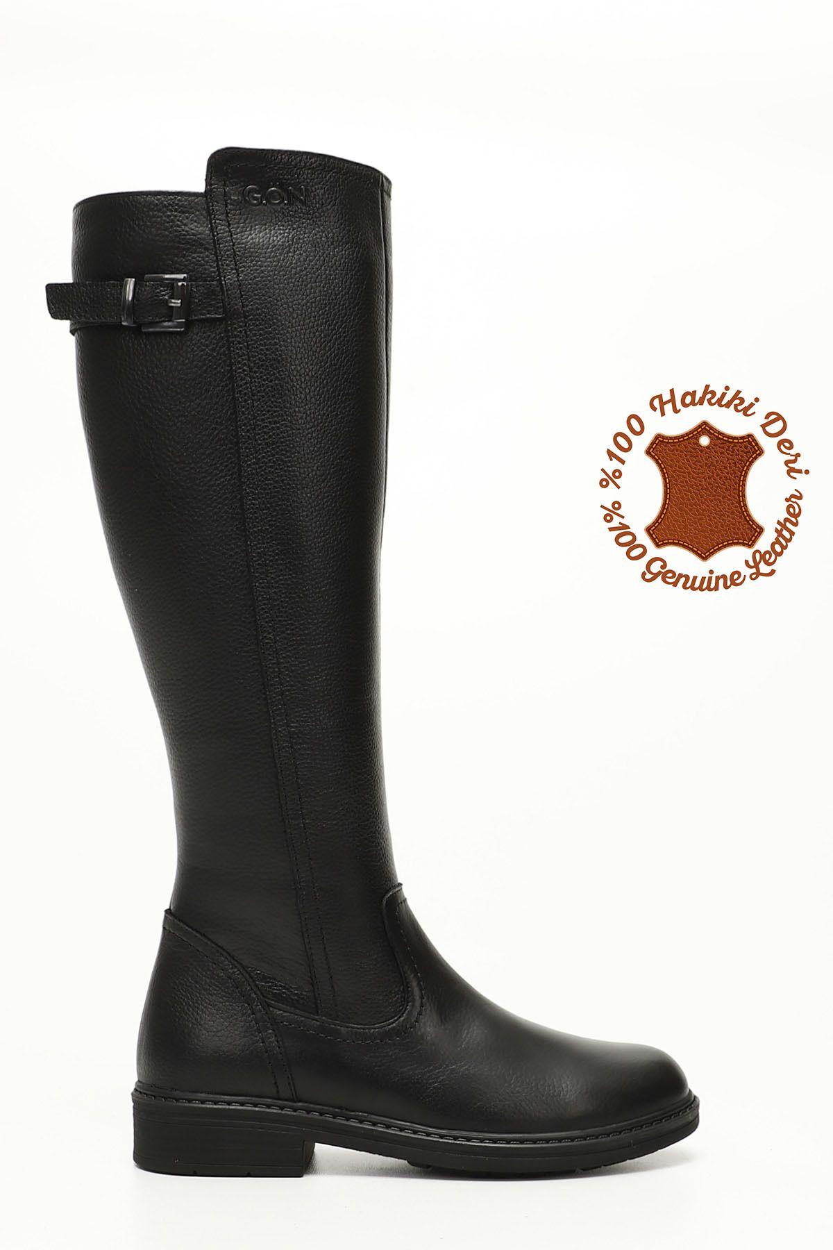 

Women Modern Stylish Fashion Boots Genuine Leather Black Floater Genuine Leather Round Toe Rubber Sole High Heel Zipper Boots 36