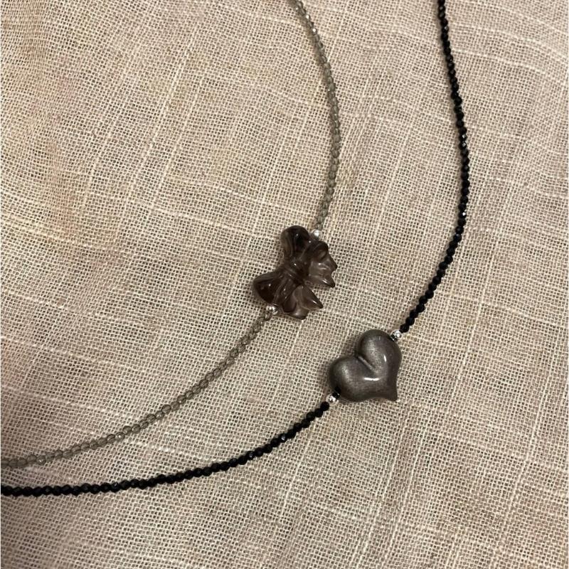 Stylish Bowknot/Heart Pendant Necklace Handmade Beaded Neckchain Bows Ornaments