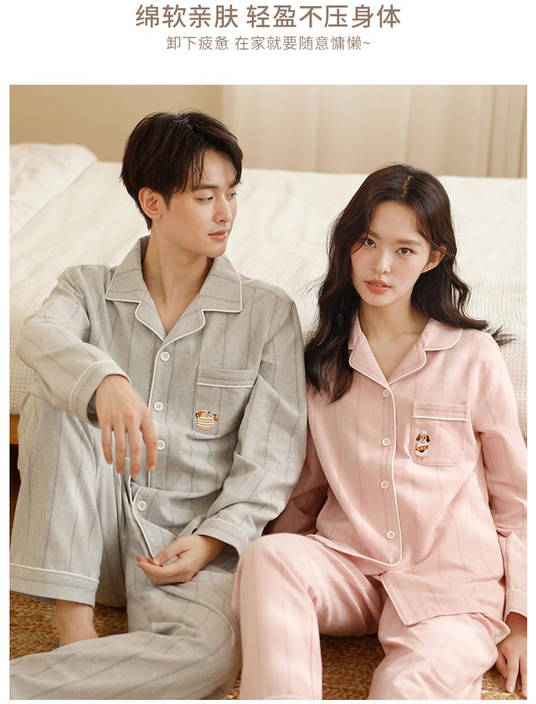 New Couple Pajamas Made of Pure Cotton, Brushed Velvet, High-end Embroidered Home Clothes, All Cotton Long Sleeved Set