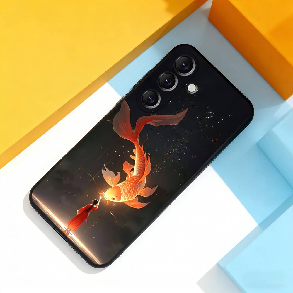 Stylish Art Koi Fish For Samsung Galaxy A 22,71,53,52,51,72,73,5G,Note,J7,8,9 Phone Case Soft Black Cover