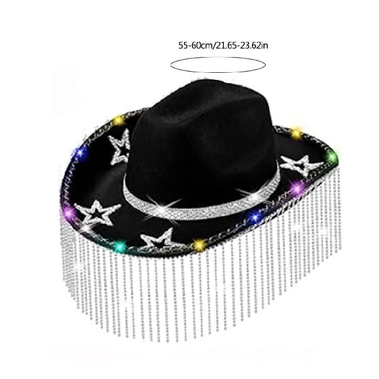 Crystal Cowboy Hat Flickering Tassels Hat for Disco House Cocktail Parties