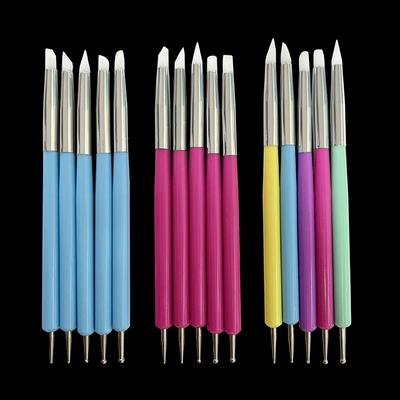 5Pcs Silicone Nail Art Dotting Pen  Aplicator Dual Heads Plastic Handle Manicure Emboss Carving Polish Sculpture Tool