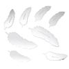 1Set 8Pcs Silber Feder 3D Spiegel Wand Kunst Aufkleber Aufkleber Hause Schlafzimmer Wandbild Dekor