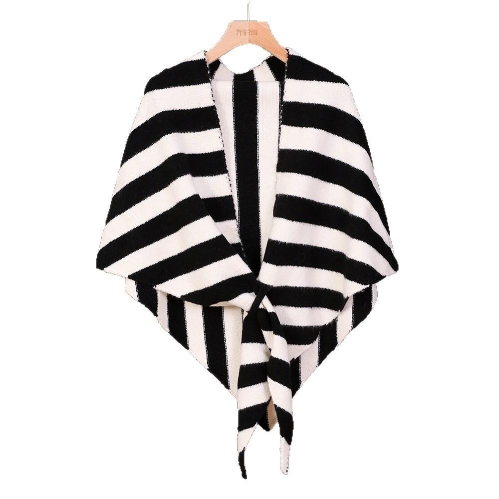 Striped Print Women Shawl Big Triangle Scarf Comfortable Scarf Fashion Accessory