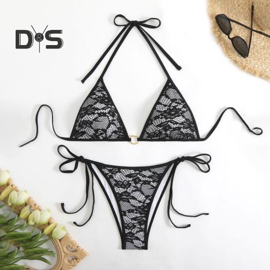 2 stk/sett Dame Bikini Sett Halter Badebukse med Sløyfe Snøring Lav midje Svømmebukser Sett Slangeskinnmønster Delt Design Strandklær