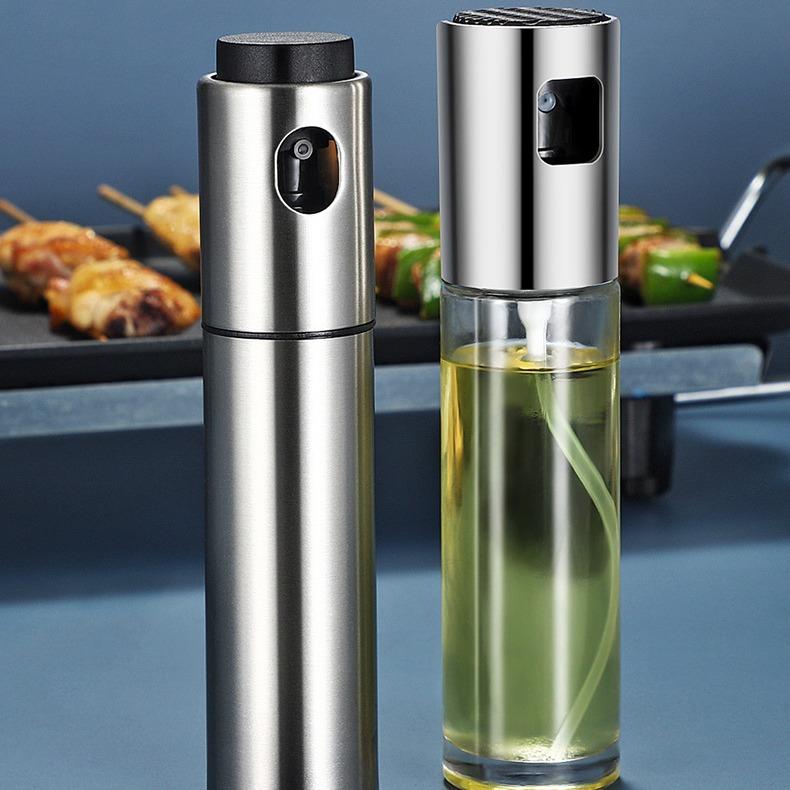 260ml Glass Press-Type Oil and Water Spray Bottle - Non-Drip, Transparent Kitchen and Watering Can.