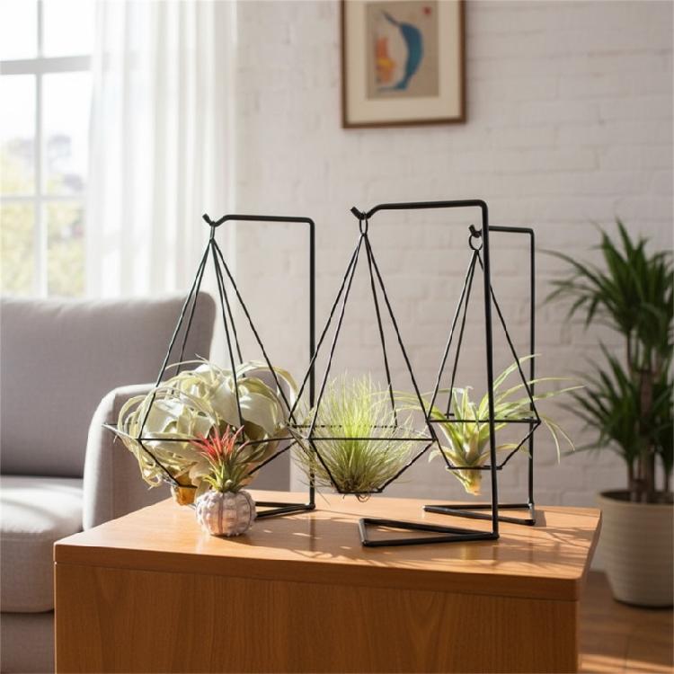 Decorative Iron Plant Stand Modern Geometric Styles Stable Construction For Living Spaces Balcony Use